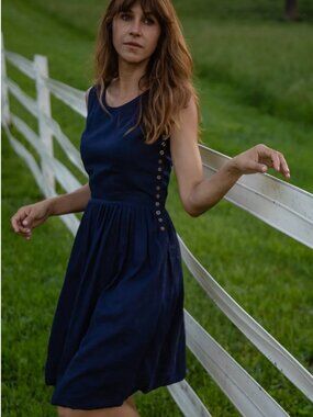 Liz Alig Lucy Dress Navy Fit & Flare Cotton & Linen Sz S